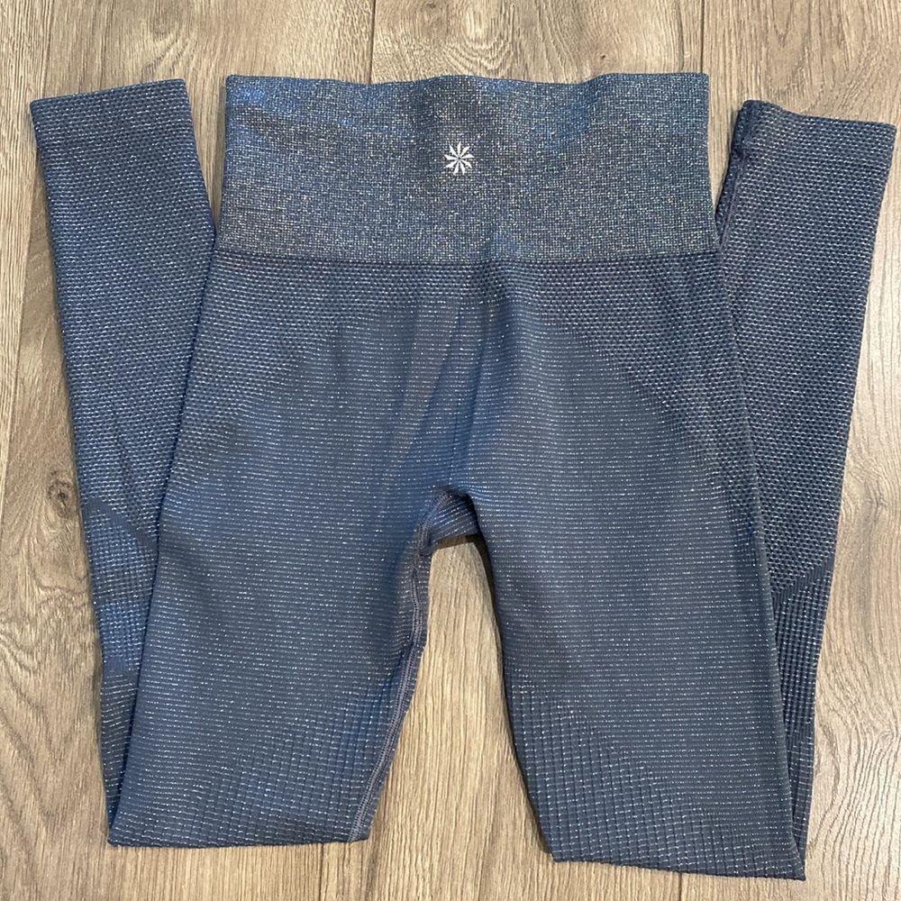 Athleta Shimmer‎ Stripe Silver Metallic High Rise Leggings Size XS